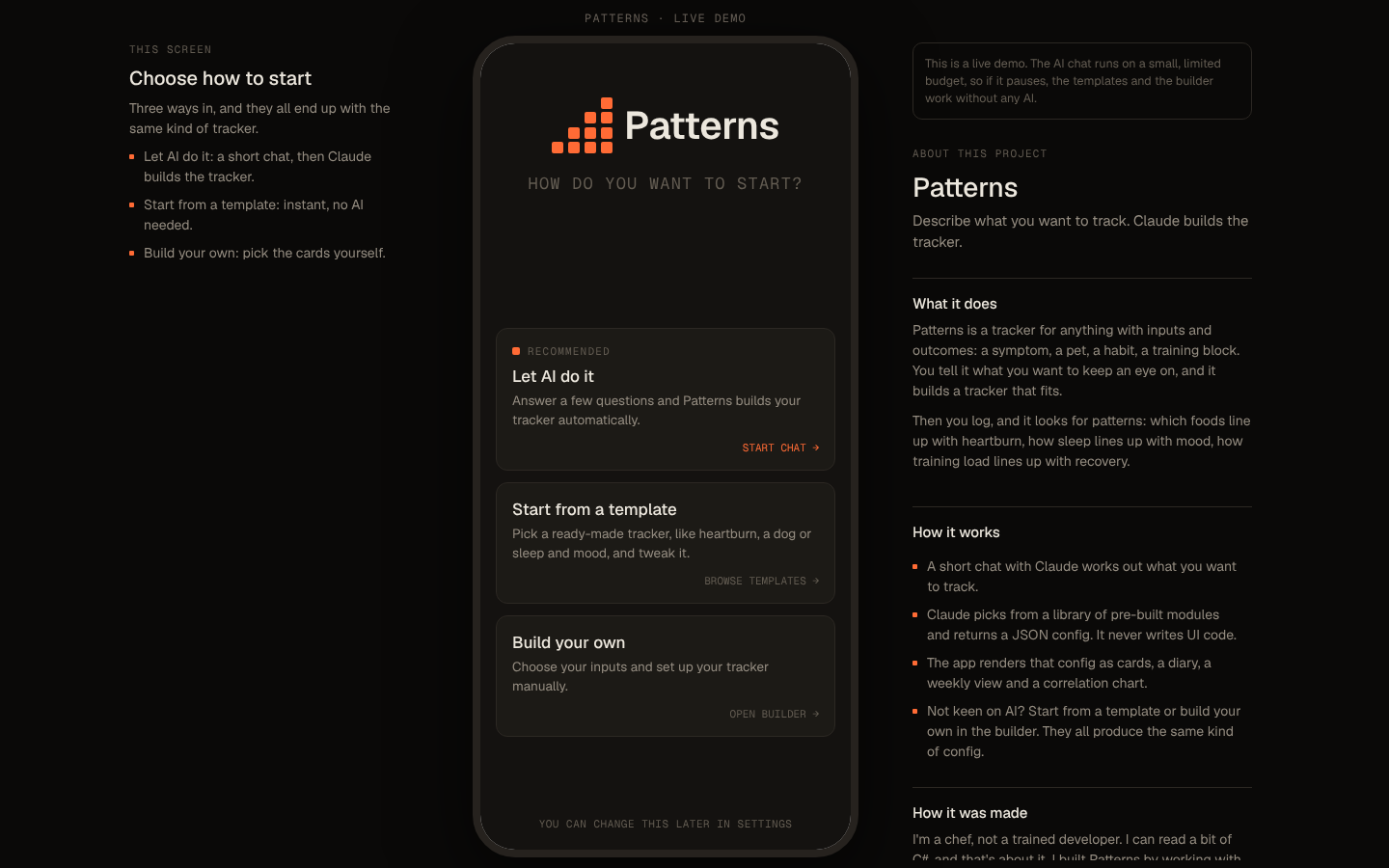 Patterns tracker builder