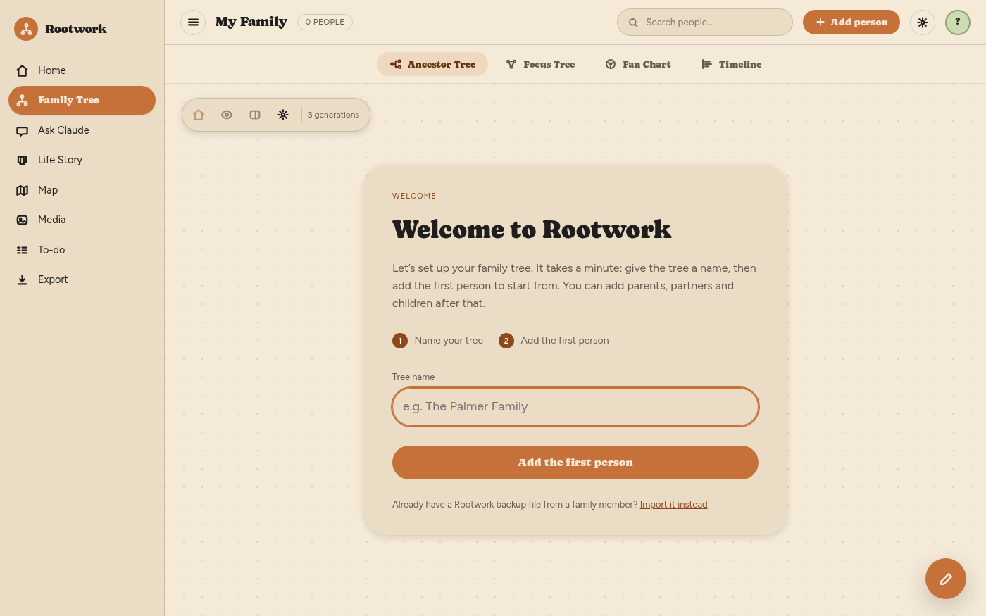 Rootwork family tree app